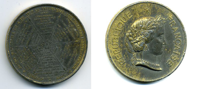 ФРАНЦИЯ МЕДАЛЬ XIX ВЕК В ПАМЯТЬ 1870 бронза 1072-3-21