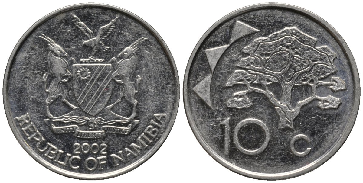 Намибия 10 центов 2002 KM 2 никелированная сталь 4577-1133