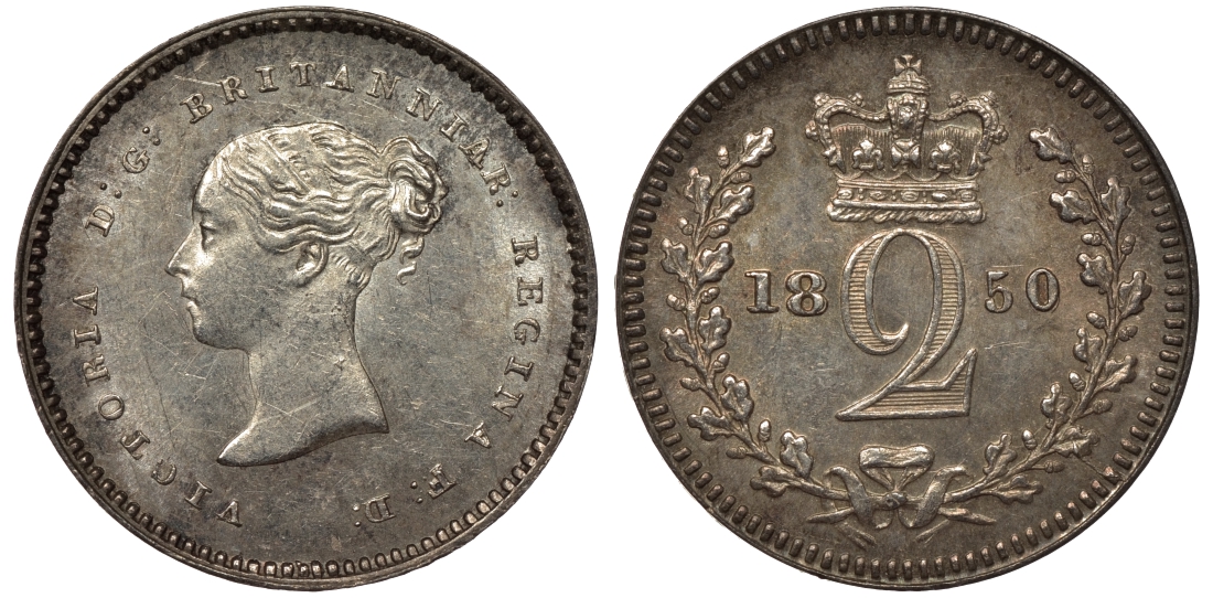 Великобритания 2 пенса 1850 Виктория (1837-1901) Spink 3919, KM 729 серебро PROOFLIKE 1524-443