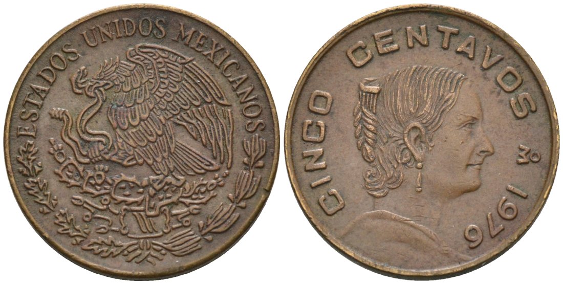 Мексика 5 сентаво 1975 Жозефа Ортис де ДомингесKM 427 латунь 4564-946