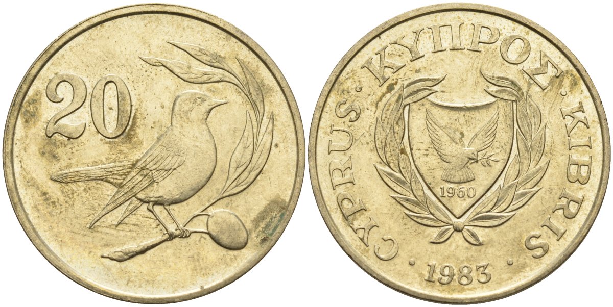 Кипр 20 центов 1983 птичка KM 57.1 никель латунь 4140-722