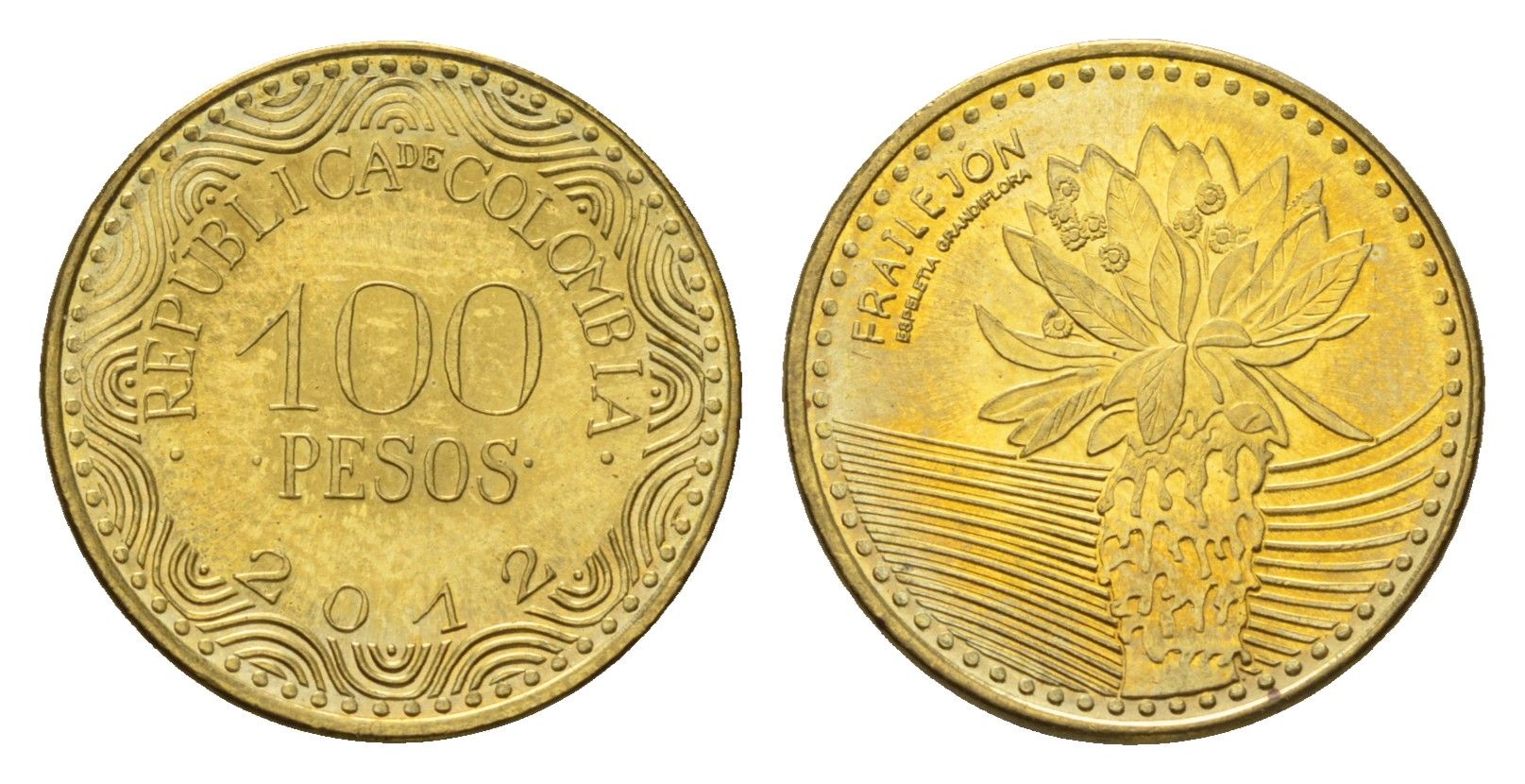 Колумбия 100 песо 2012 KM 296 сталь плакированная латунью UNC 4696-1263