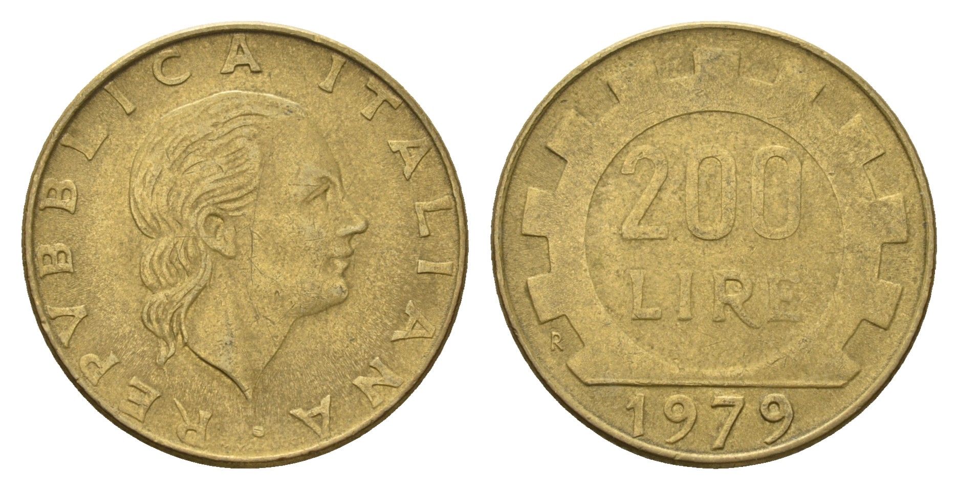 Италия 200 лир 1979 R, шестерня KM 105 алюминиевая бронза 4646-116