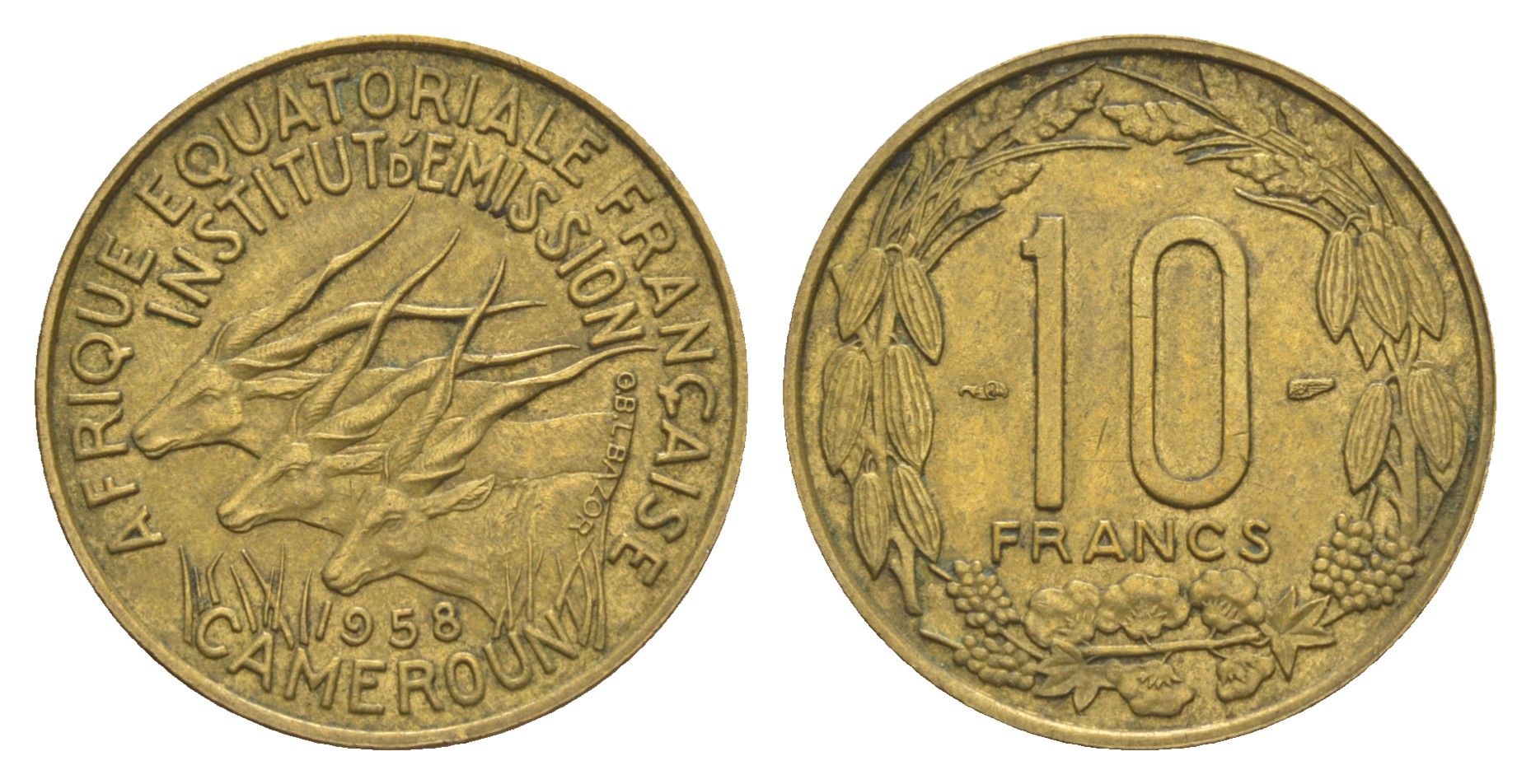 Камерун, Французская Экваториальная Африка 10 франков 1958 KM 11 алюминиевая бронза 4637-241