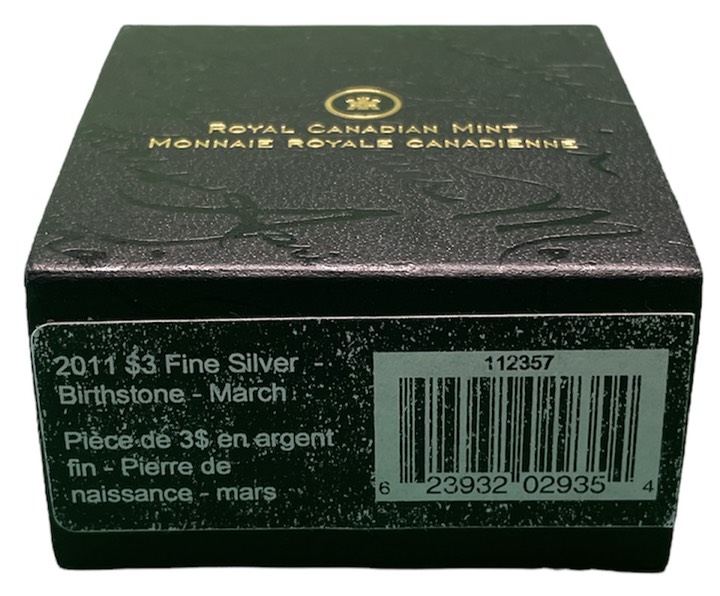 Канада 3 доллара 2011 на день рождения, март, камень месяца аквамарин KM NEW серебро PROOF 4-3-4-28