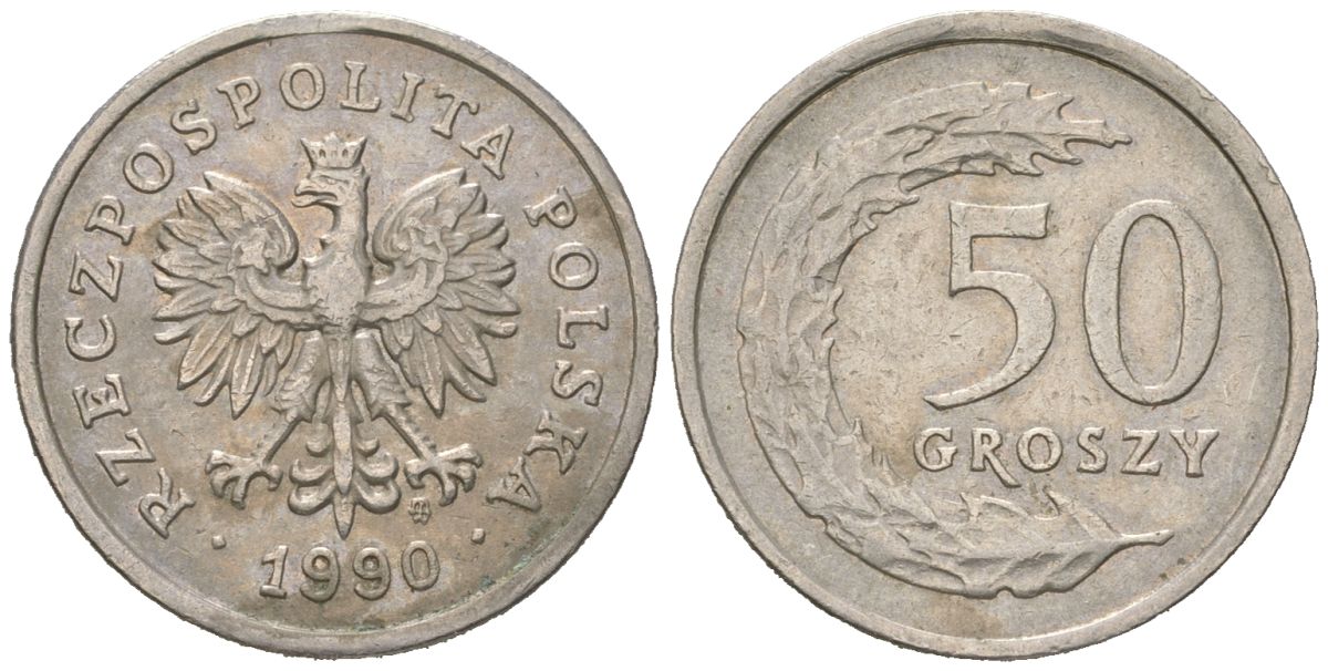 Польша 50 грошей 1990 KM 281 медно-никель 4383-241