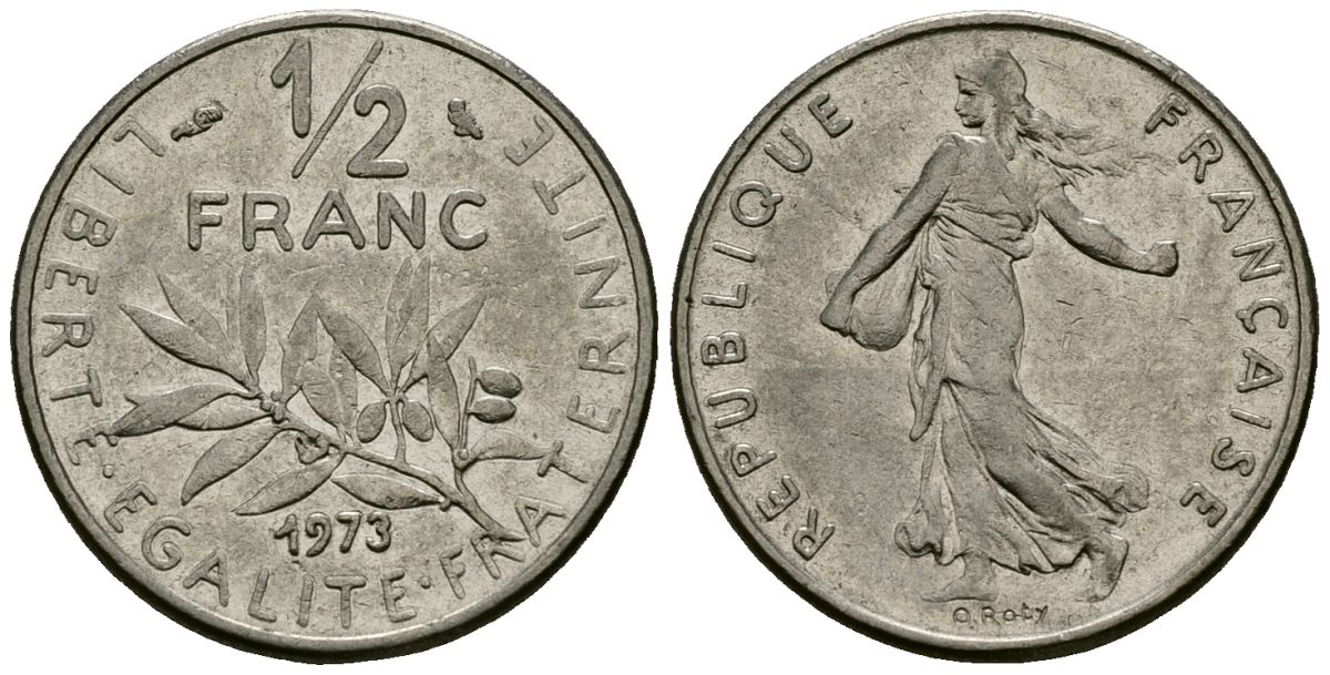 Франция 1/2 франка 1973 сеятель KM 931 никель 4135-654