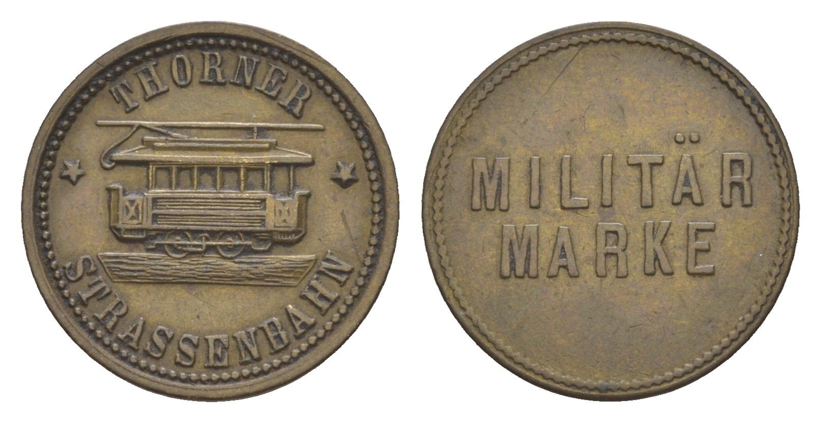 Польша, Торунь трамвайный военный жетон ND диаметр 20,2 мм, вес 2,6 гр, редкий жетон бронза 00-805-59
