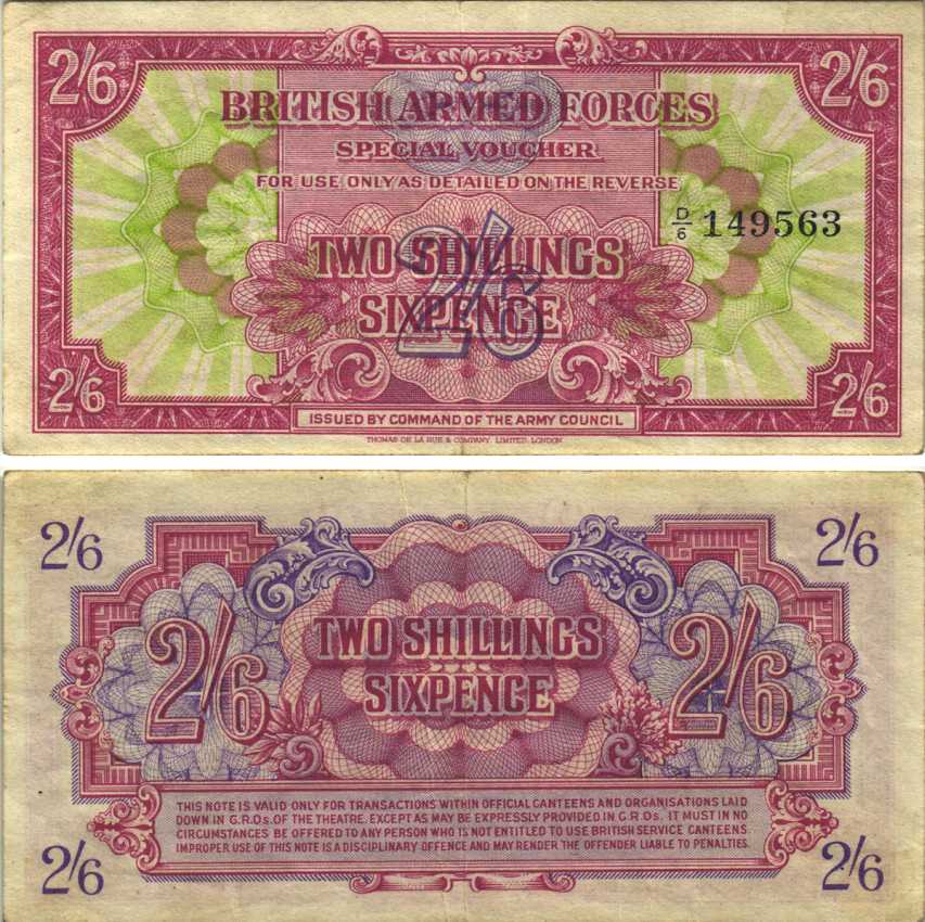 АНГЛИЯ 2 ШИЛЛИНГА 6 ПЕНСОВ 1946 ПЕРВАЯ СЕРИЯ, ДЛЯ ВООРУЖЕННЫХ СИЛ, СПЕЦИАЛЬНЫЙ ВАУЧЕР Pick M12a бумага 00-00
