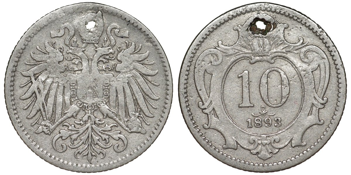 Австрия 10 геллеров 1893 KM 2802 никель 4174-148
