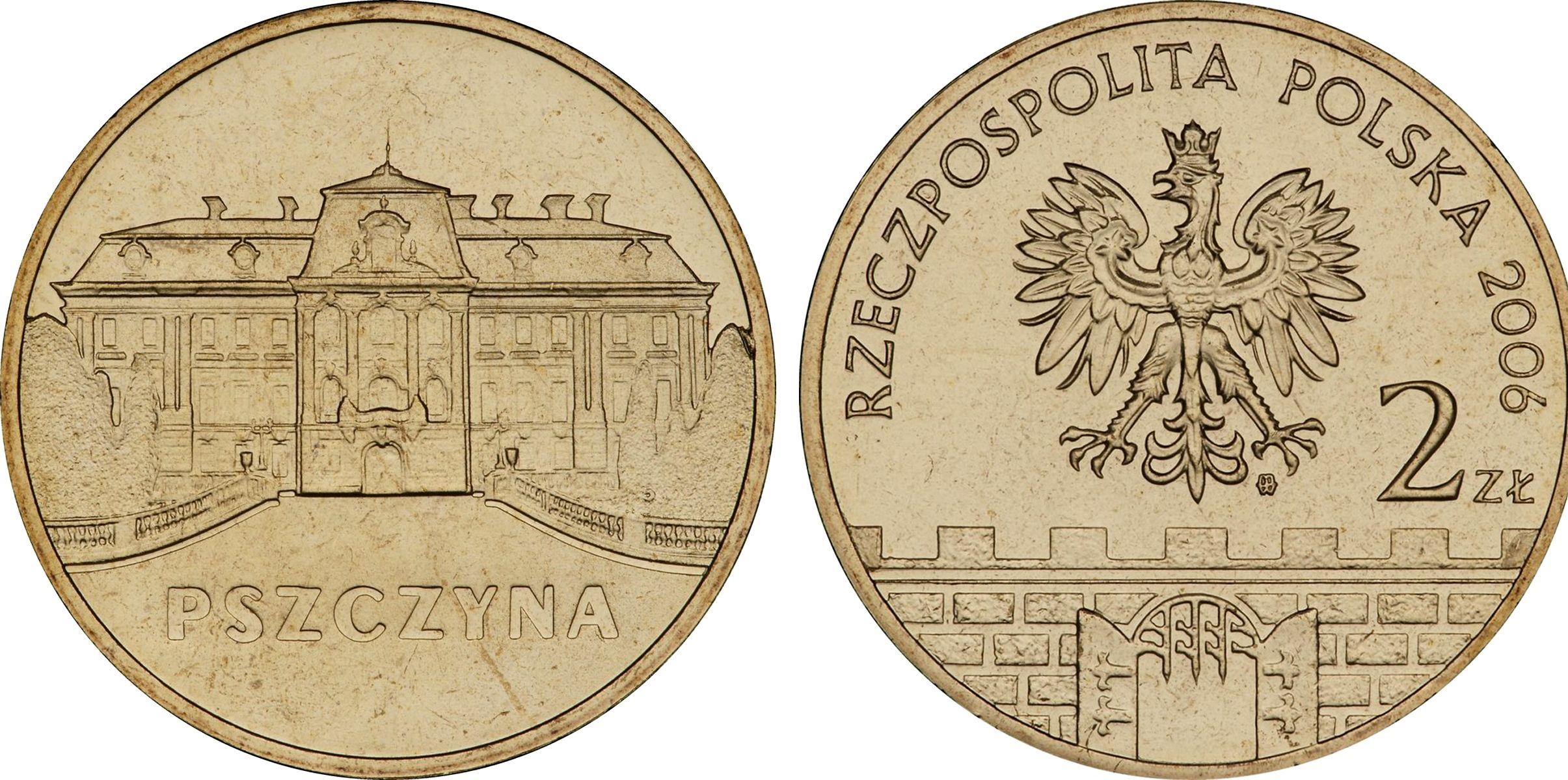 Польша 2 злотых 2006 MW, серия польские города, Пщина (Pszczyna) KM 549 нордик UNC 4676-356