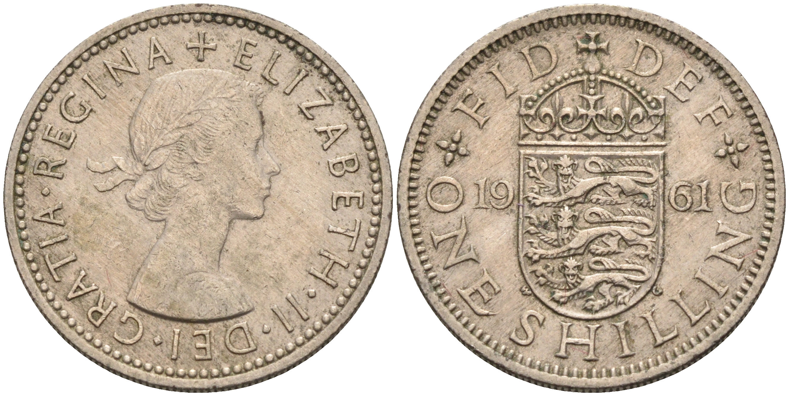 Великобритания 1 шиллинг 1961 Елизавета II (1952-2022), Английский герб KM 904, Spink 4147 медно-никель    4595-847