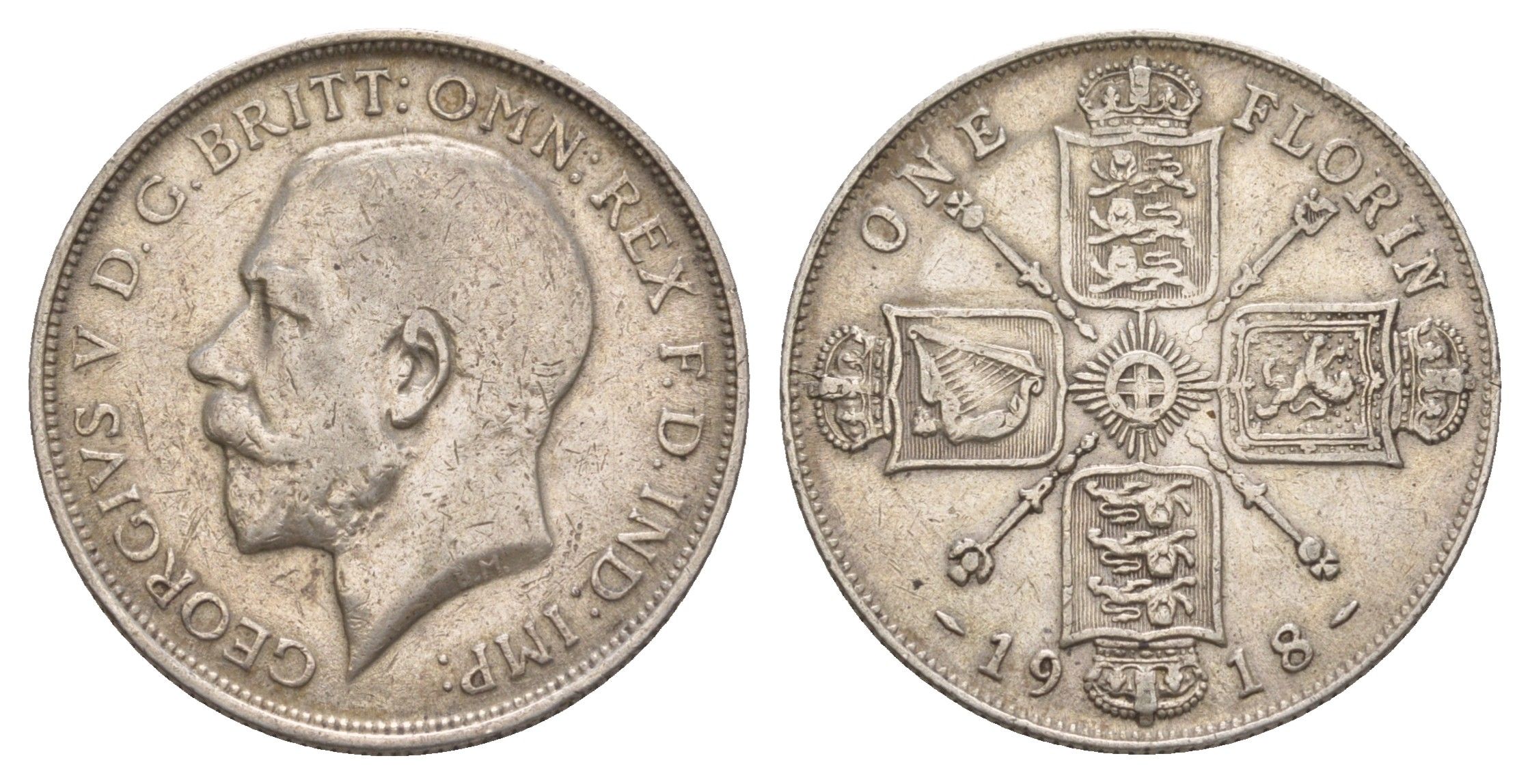 Великобритания 1 флорин = 2 шиллинга 1918 Георг V (1910-1936) KM 817, Spink 4012 серебро 1520-1413