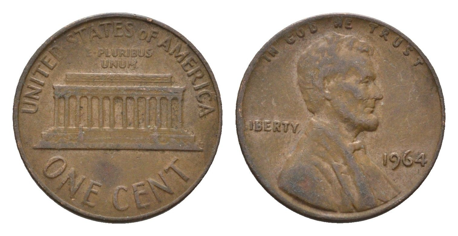 США 1 цент 1964 Авраам Линкольн KM 201 медь цинк 4674-514