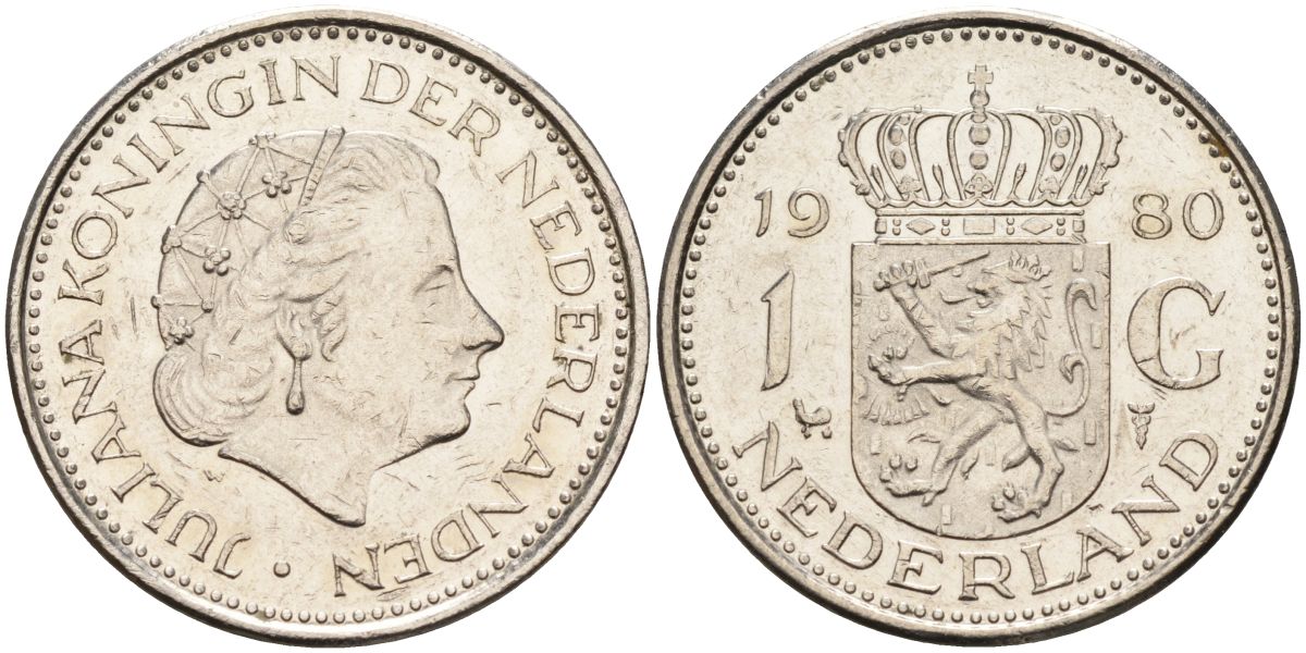 Нидерланды 1 гульден 1980 Юлиана (1948-1980) KM 184а никель 4592-1125