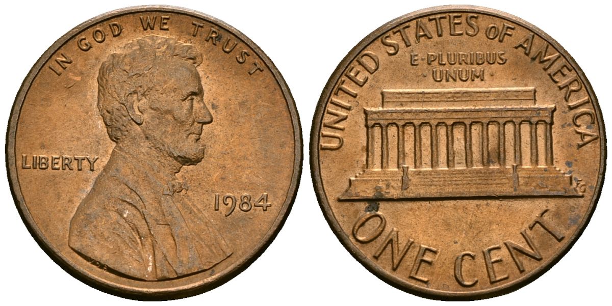 США 1 цент 1984 KM 201b цинк плакированный медью 4136-967