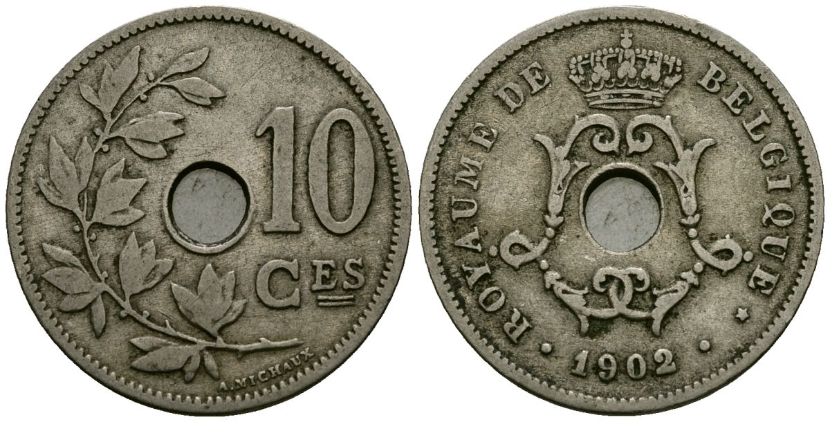 Бельгия 10 сантимов 1902 Belgique KM 48 медно-никель 4172-722