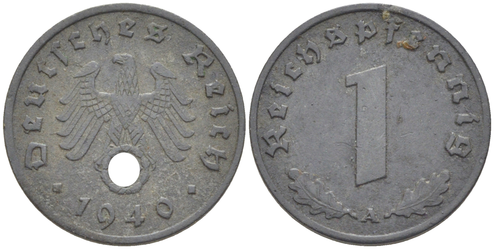 ГЕРМАНИЯ 1 РЕЙХСПФЕННИГ 1940 А KM 97, J. 369 цинк 4181-513