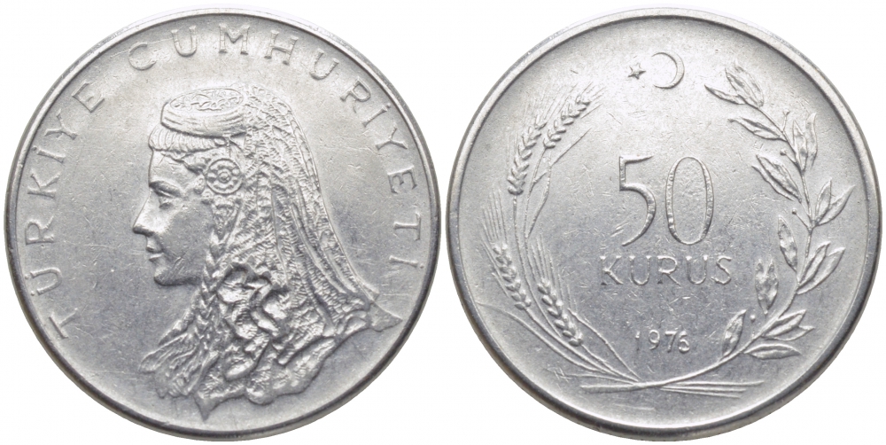 Турция 50 курушей 1976 Анатолийская невеста KM 899 нержавеющая сталь 3856-837