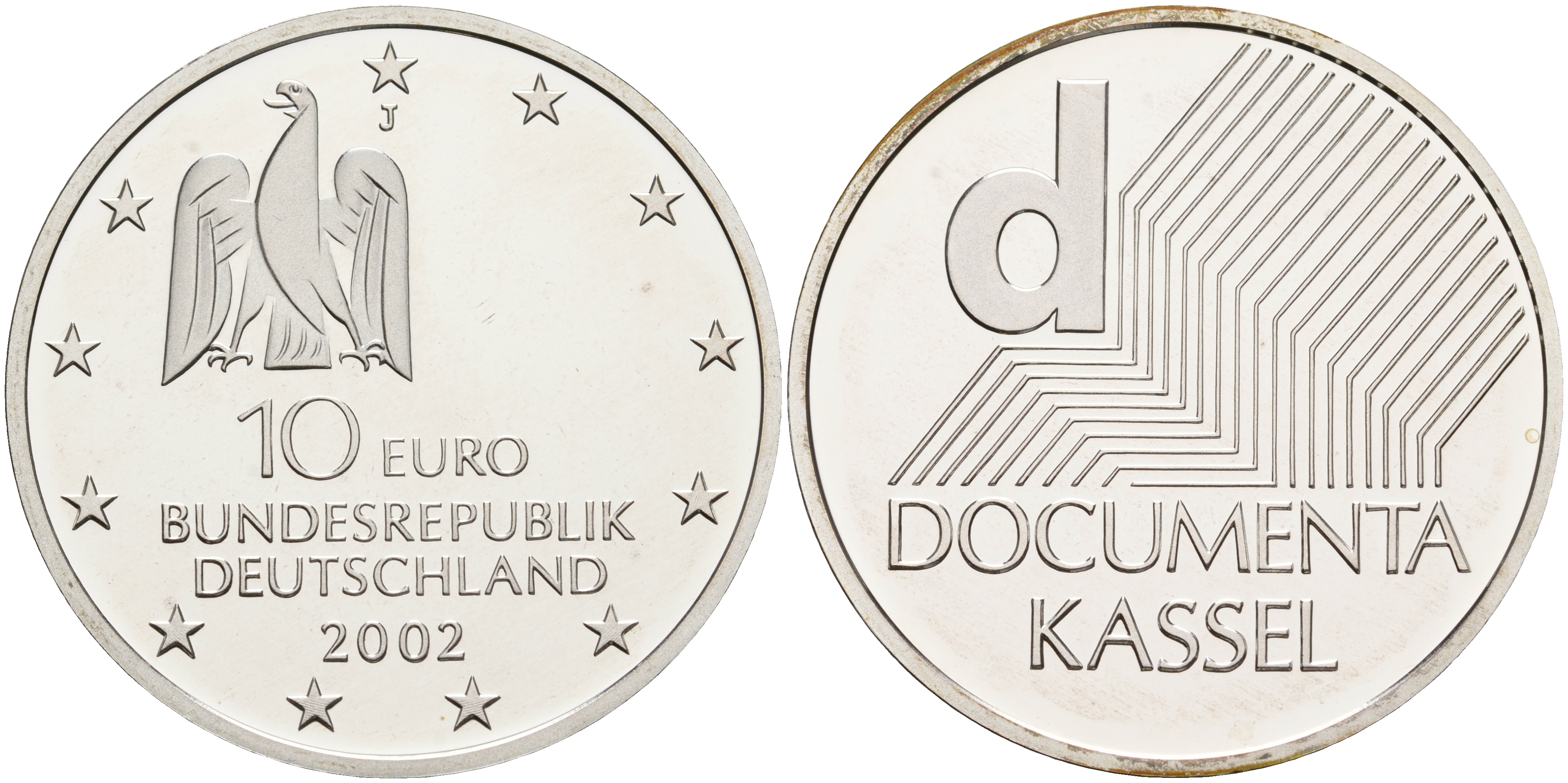ФРГ 10 евро 2002 J, выставка документов в Касселе KM 217, DE. S. 10.3 серебро PROOF 1076-3-15