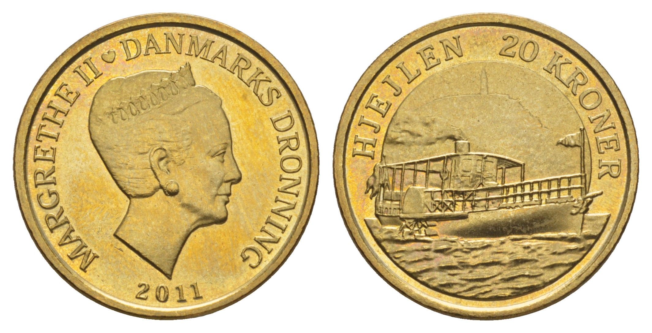 Дания 20 крон 2011 Корабли - Пароход Хьейлен KM 941 алюминиевая бронза UNC M69-06