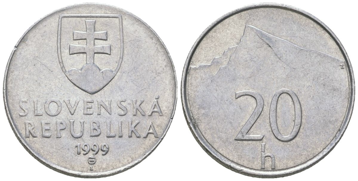 Словакия 20 геллеров 1999 MK, редкий год KM 18 алюминий aUNC 4164-556