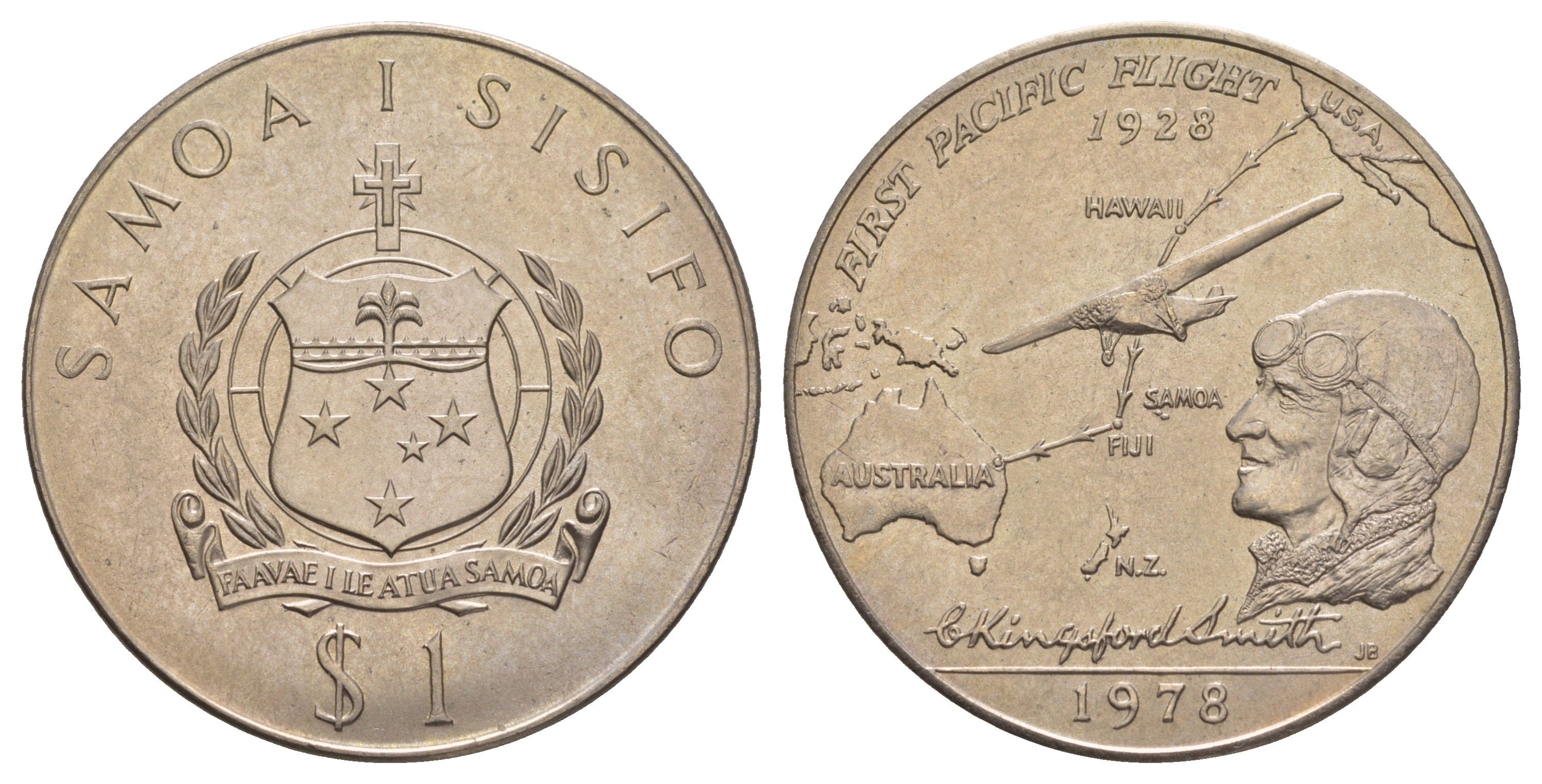 Самоа 1 тала 1978 50 лет первому перелёту через Тихий океан KM 28 медно-никель BU 5010-1314
