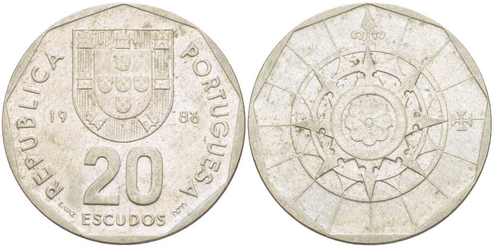 ПОРТУГАЛИЯ 20 ЭСКУДО 1986 INCM KM 634.1 медно-никель 4384-832