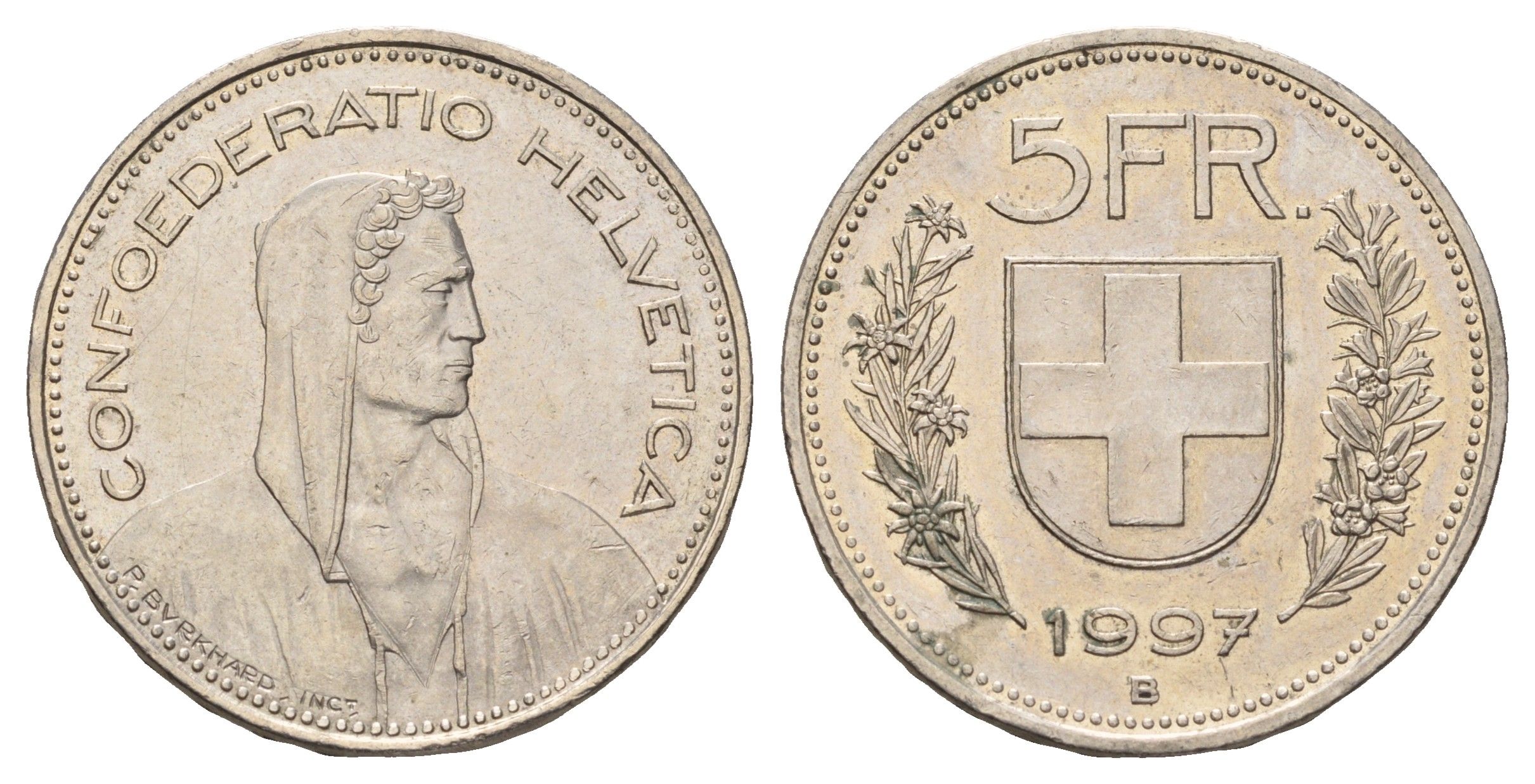 Швейцария 5 франков 1997 B KM 40a.4 медно-никель 4521-1134