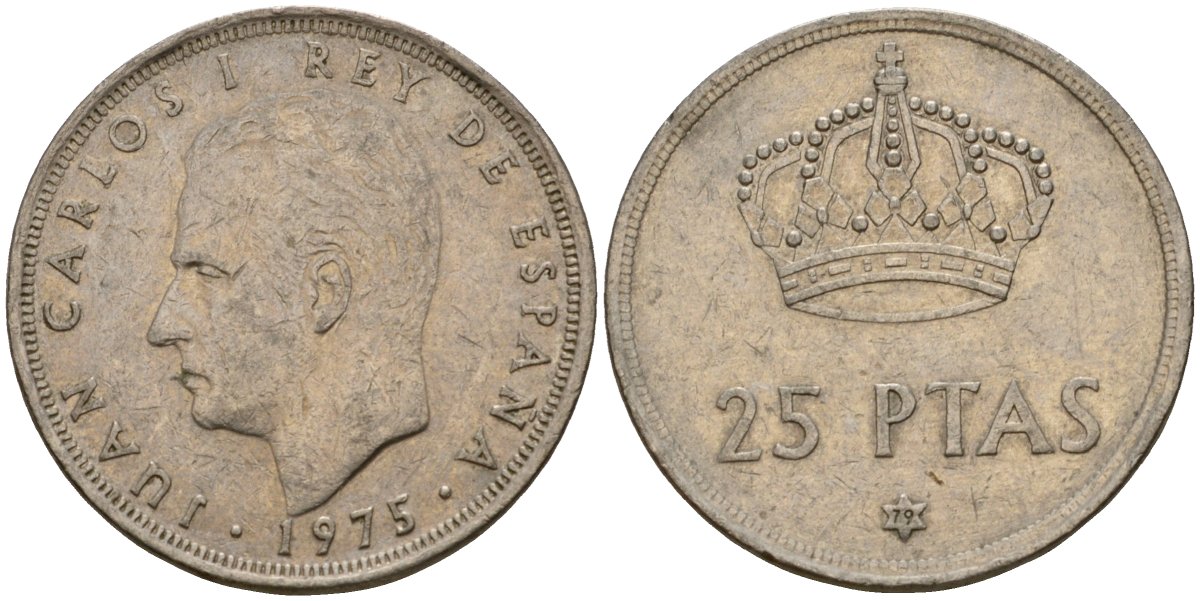 Испания 25 песет 1975 (79) Хуан Карлос I (1975-2014) KM 808 медно-никель 110-625