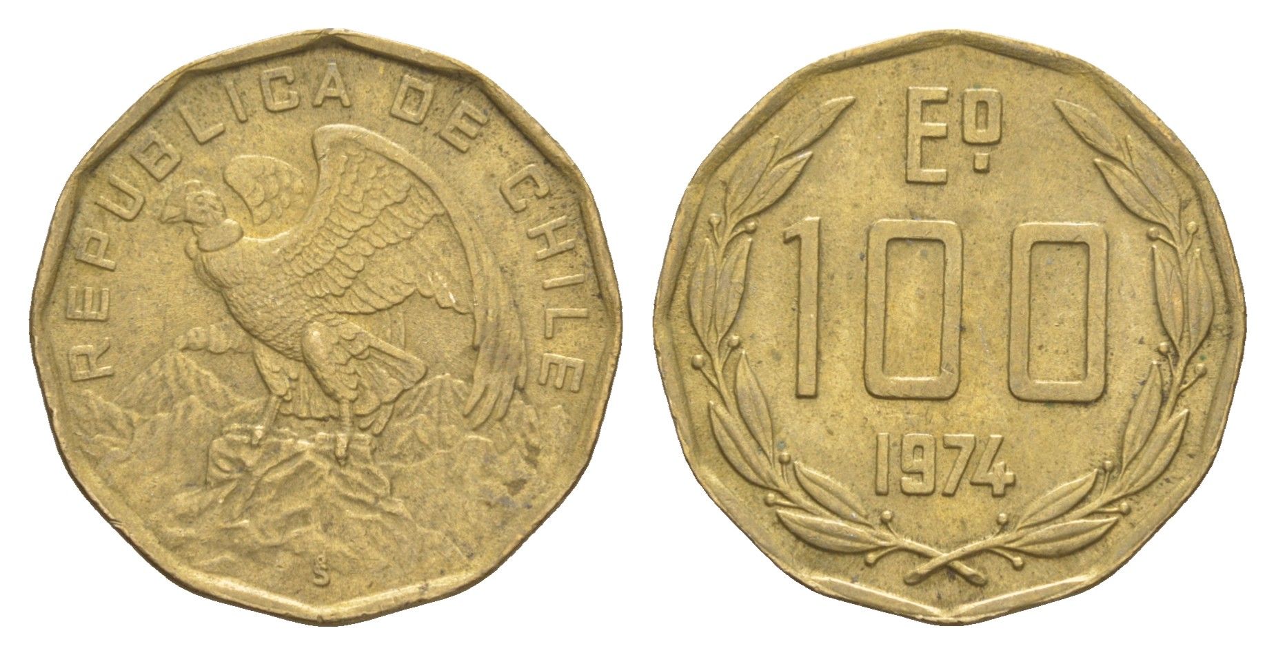Чили 100 эскудо 1974 KM 202 никель латунь 4654-642