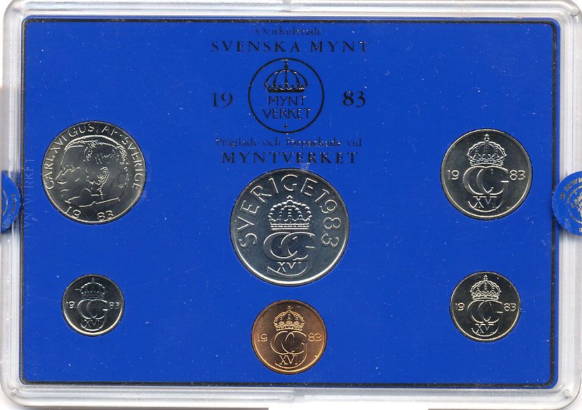 Швеция набор монетного двора из 6 монет 1983 в пластике, Карл XVI Густав (1973- ) KM MS27 UNC 5-4-2-69