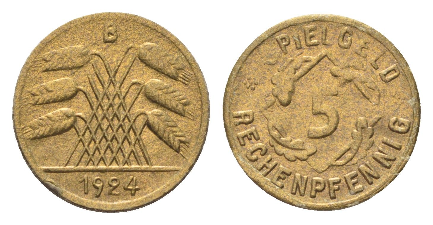 Германия игровой жетон в 5 рентенпфеннигов 1924 диаметр 18 мм, вес 0,2 гр картон 4702-1014
