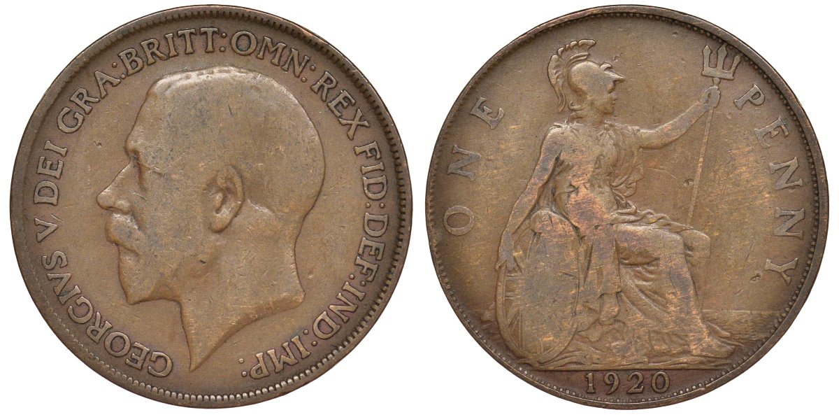 Великобритания 1 пенни 1920 Георг V (1910-1936) KM 810, Spink 4051 бронза 4123-1122