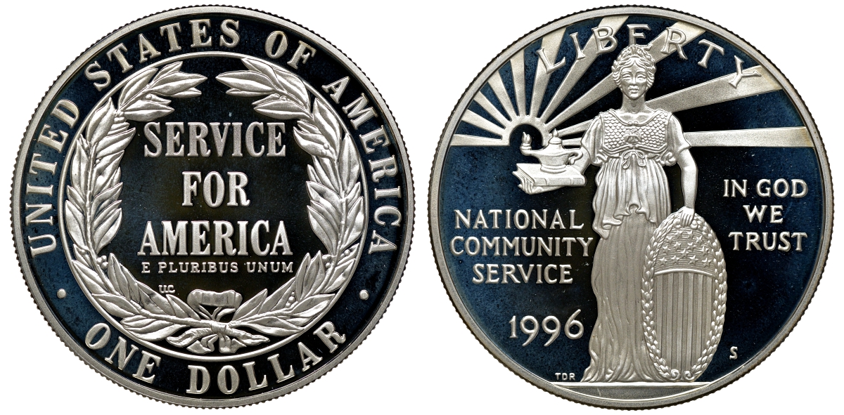 США 1 доллар 1996 S, Коммунальные службы США, в оригинальной коробке серебро PROOF 2-4-2-10