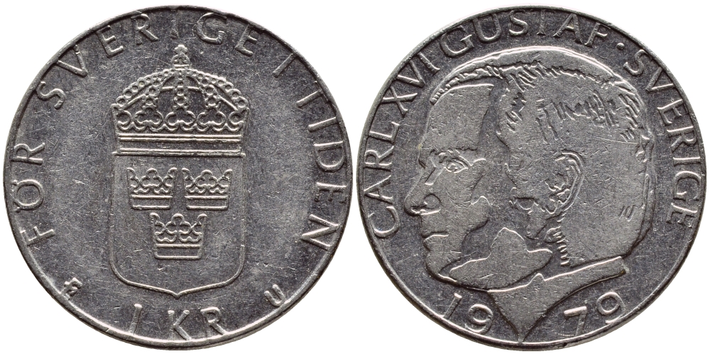 Швеция 1 крона 1979 Карл XVI Густав (1973- ) KM 852 медь плакированная медно-никелем 56-1226