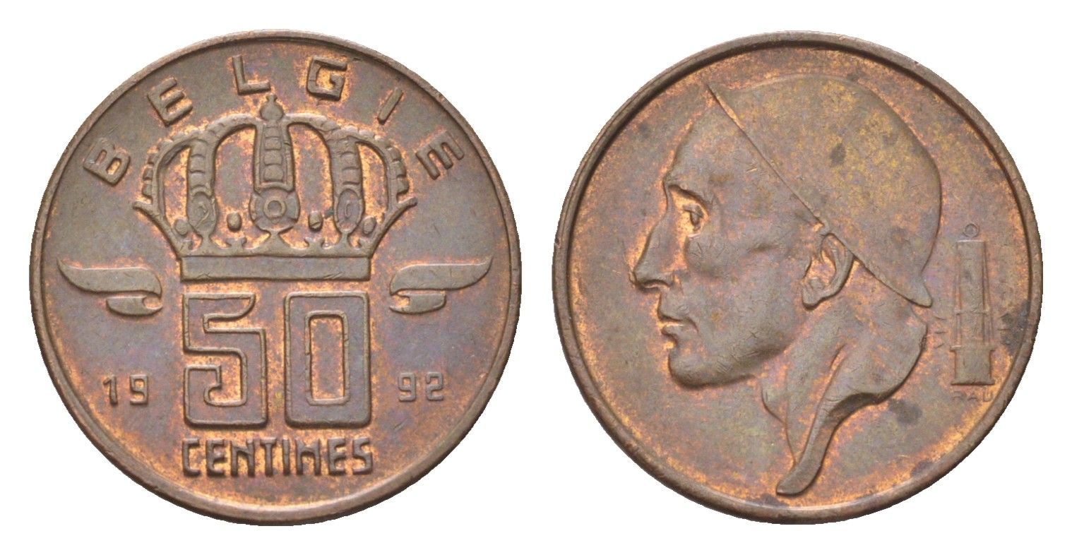 Бельгия 50 сантимов 1992 Belgie, Бодуэн I (1951-1993) KM 149 бронза 4705-313
