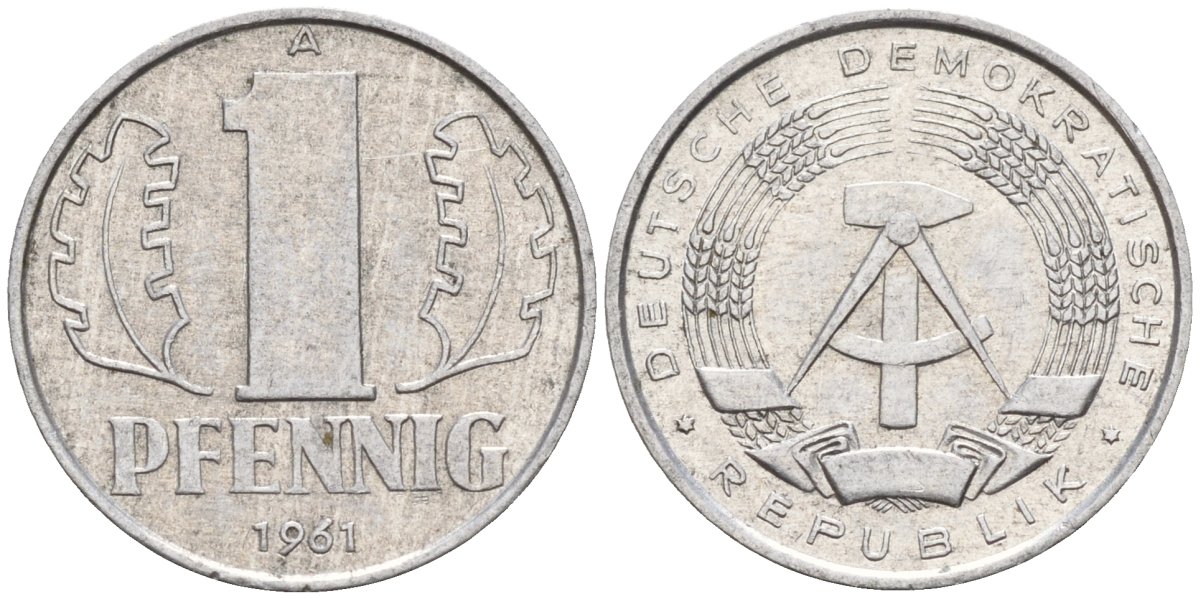 ГДР 1 пфеннииг 1961 A KM 8.1 алюминий 4596-544