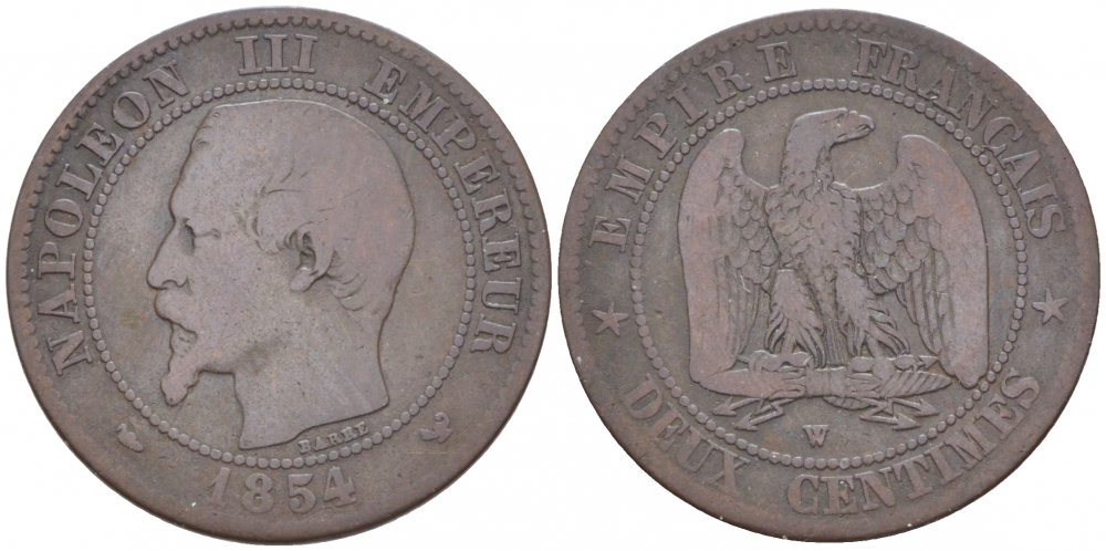 ФРАНЦИЯ 2 САНТИМА 1854 W KM 776.7 бронза 116-739