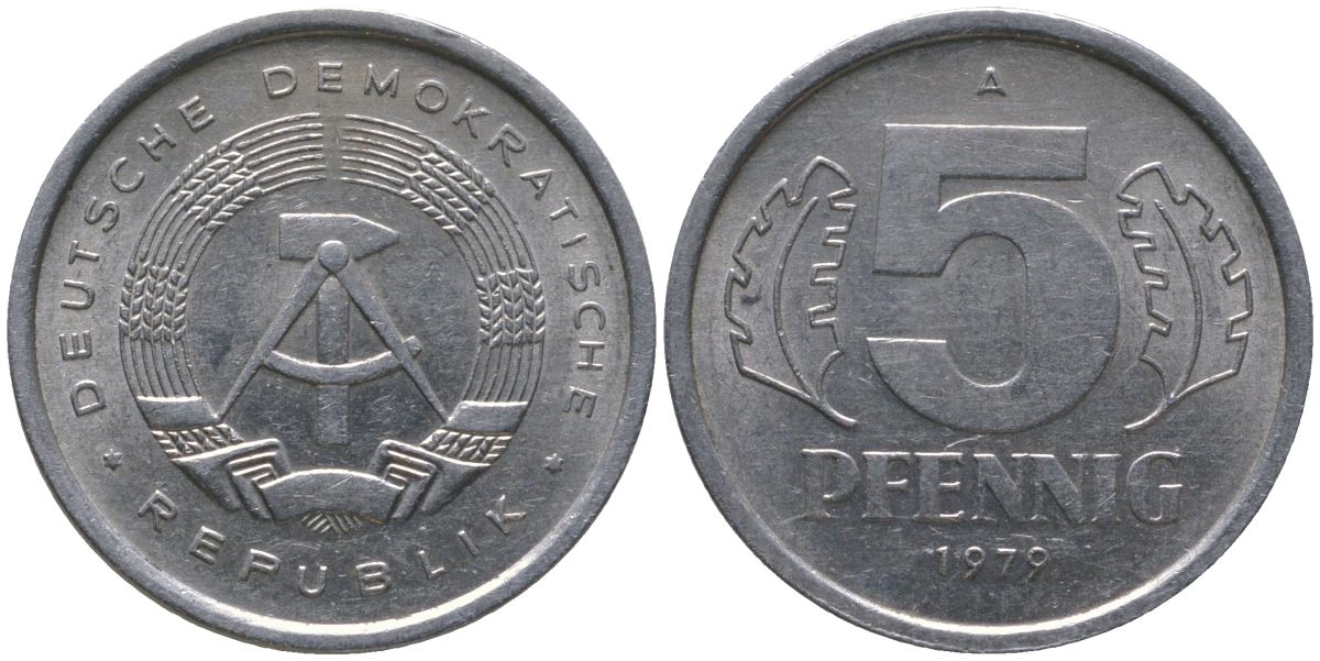 ГДР 5 пфеннигов 1979 A KM 9.2 алюминий 206-615