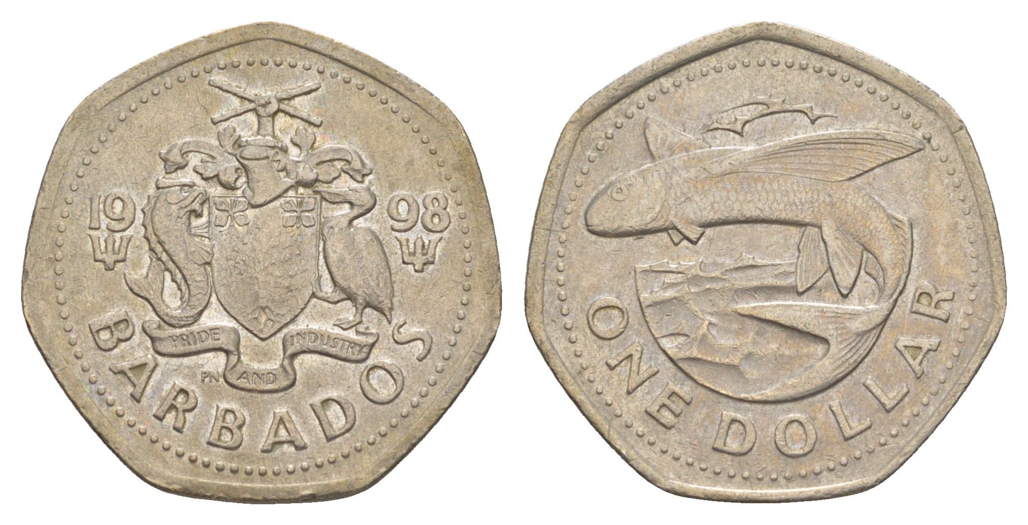 Барбадос 1 доллар 1998 летучая рыба KM 14.2 медно-никель 4514-1141