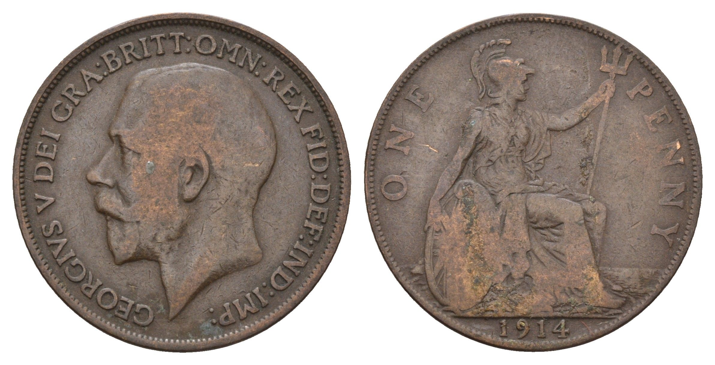Великобритания 1 пенни 1914 Георг V (1910-1936) KM 810, Spink 4052 бронза 79-622
