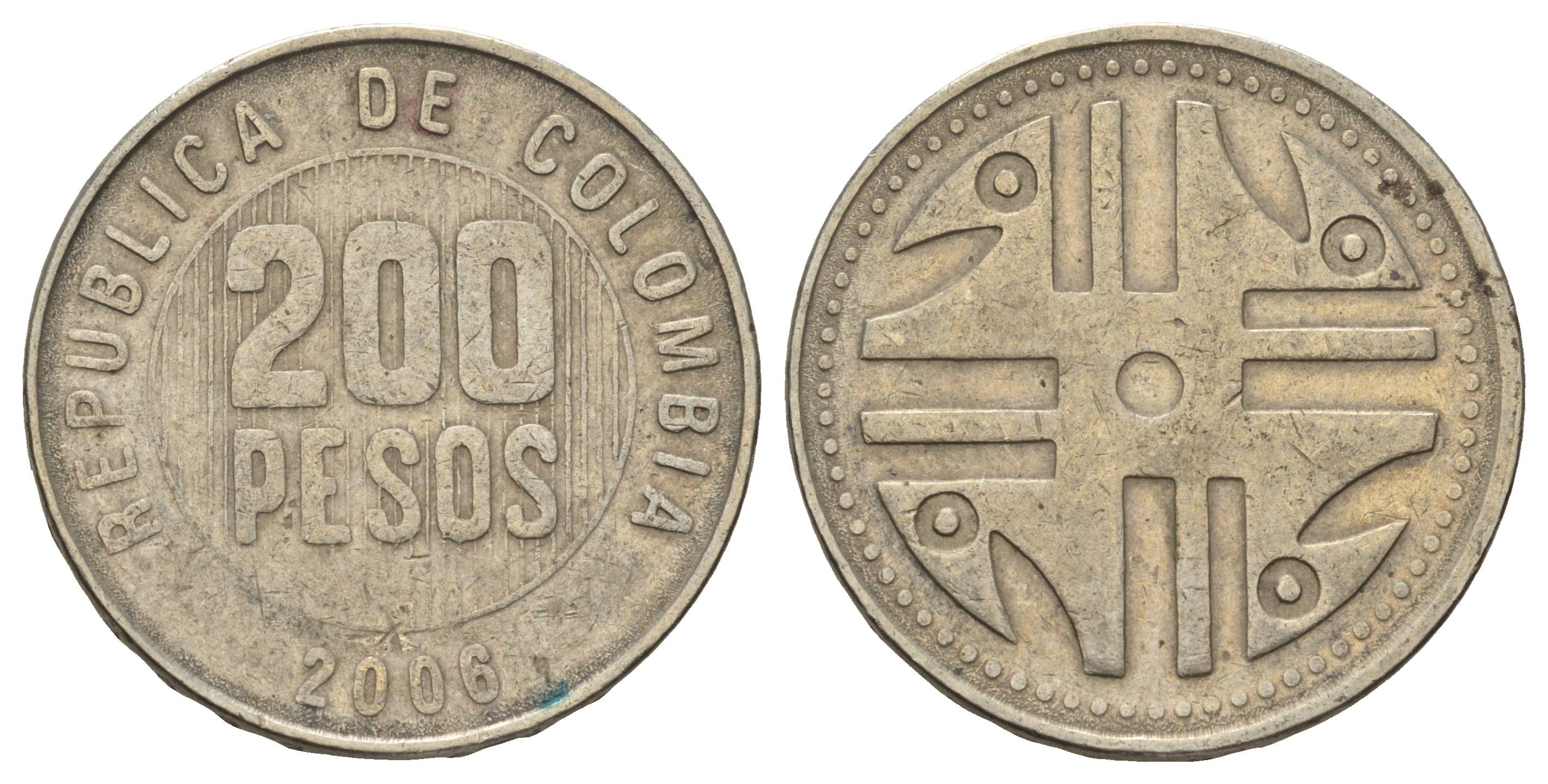 Колумбия 200 песо 2006 KM 287 медь цинк никель 4159-646