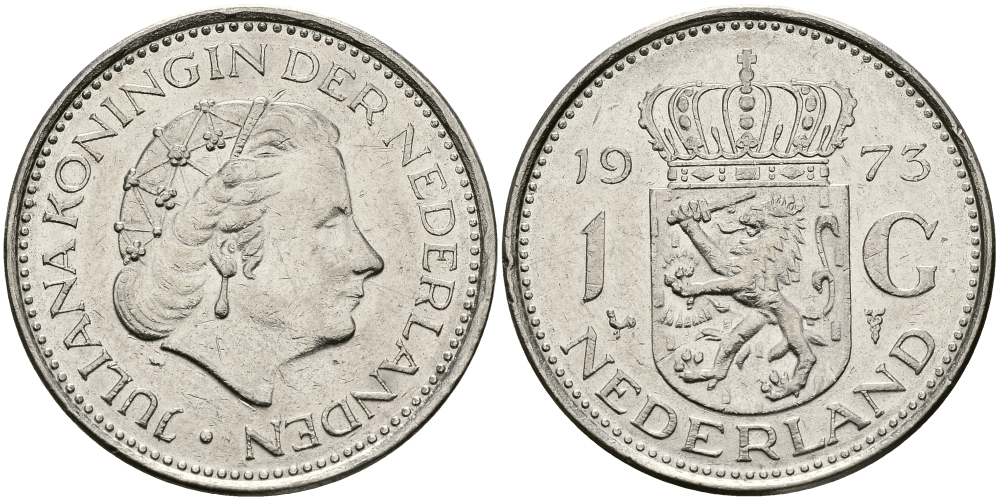 Нидерланды 1 гульден 1973 Юлиана (1948-1980) KM 184a никель 94-634