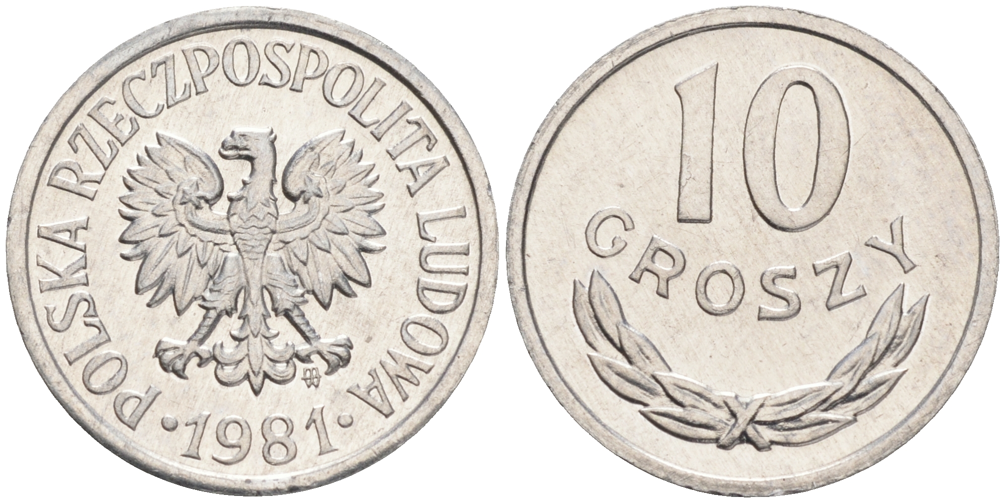 ПОЛЬША 10 ГРОШЕЙ 1981 MW KM АА47 алюминий UNC 192-114