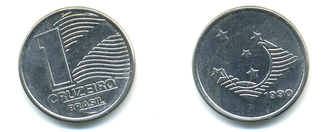 Бразилия 1 крузейро 1990 KM 617 нержавеющая сталь aUNC 93-731
