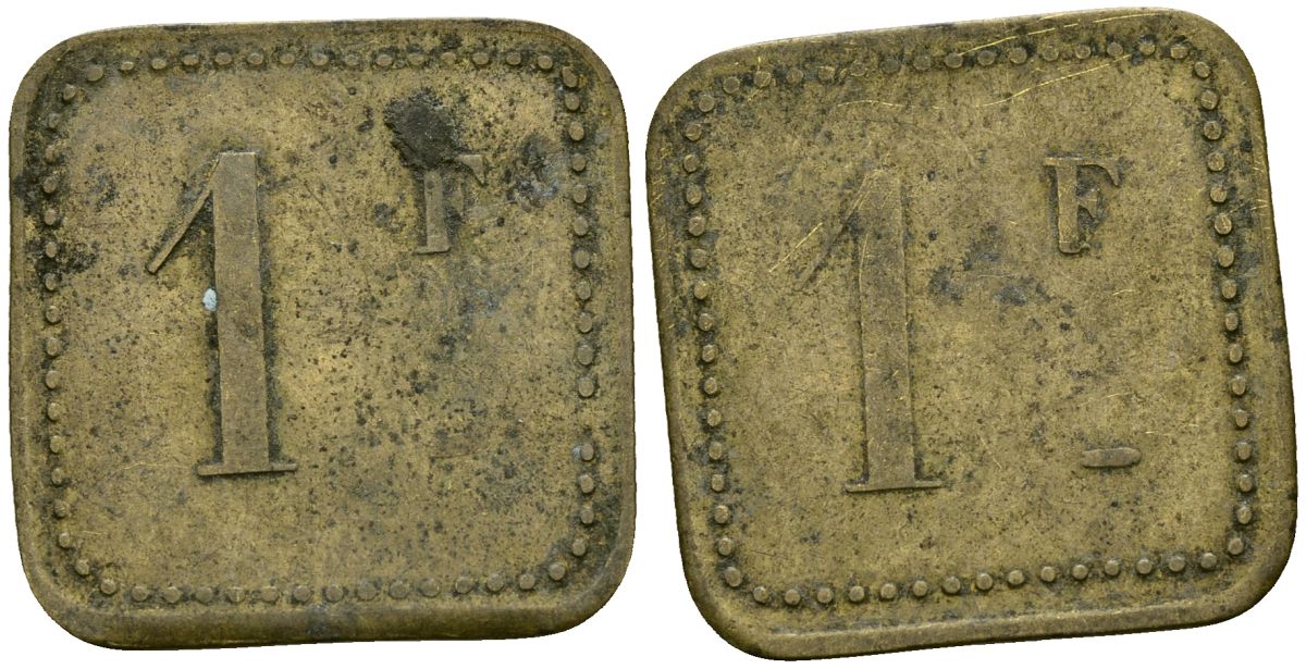 Франция 1 франк XIX-XX век ресторанный жетон латунь 4166-831