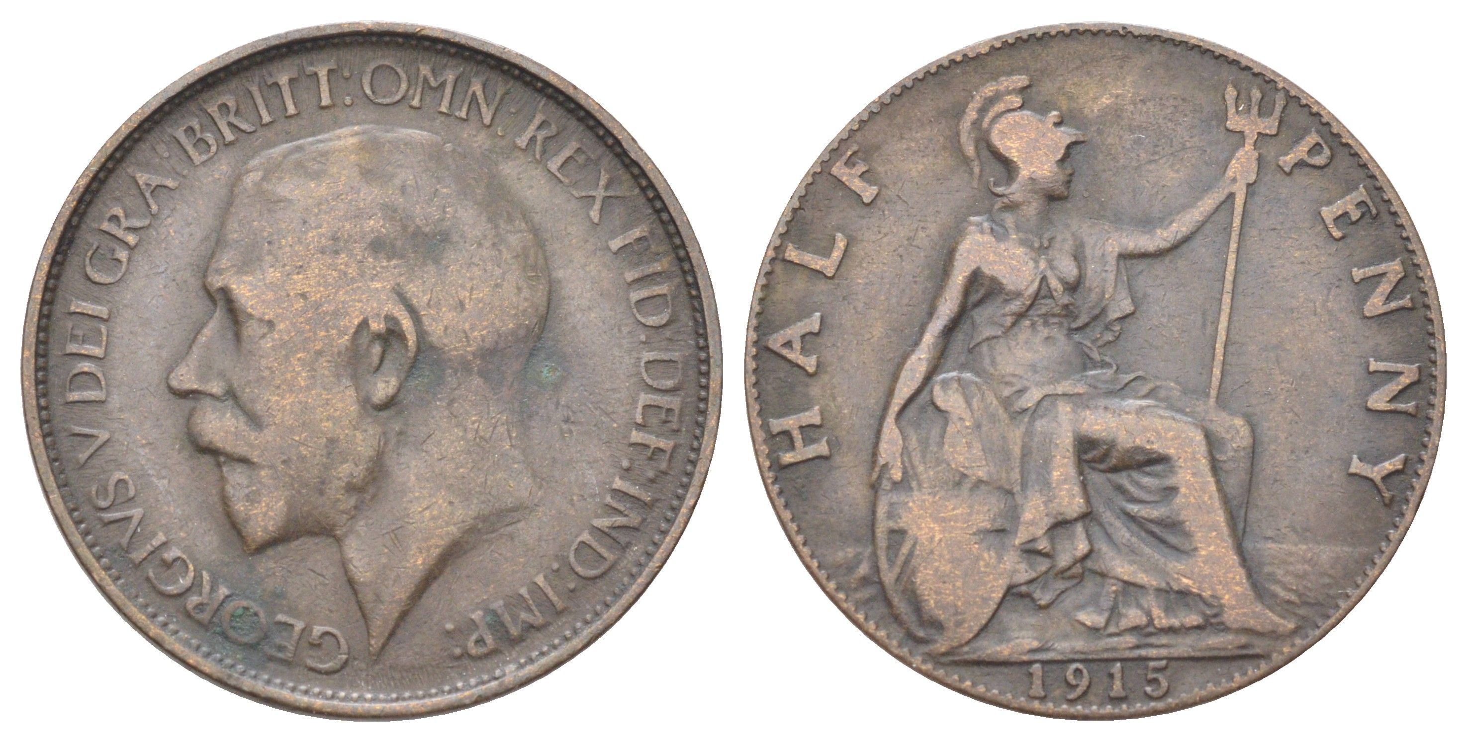 Великобритания 1/2 пенни 1915 Георг V (1910-1936) KM 809, Spink 4056 бронза 4707-1044