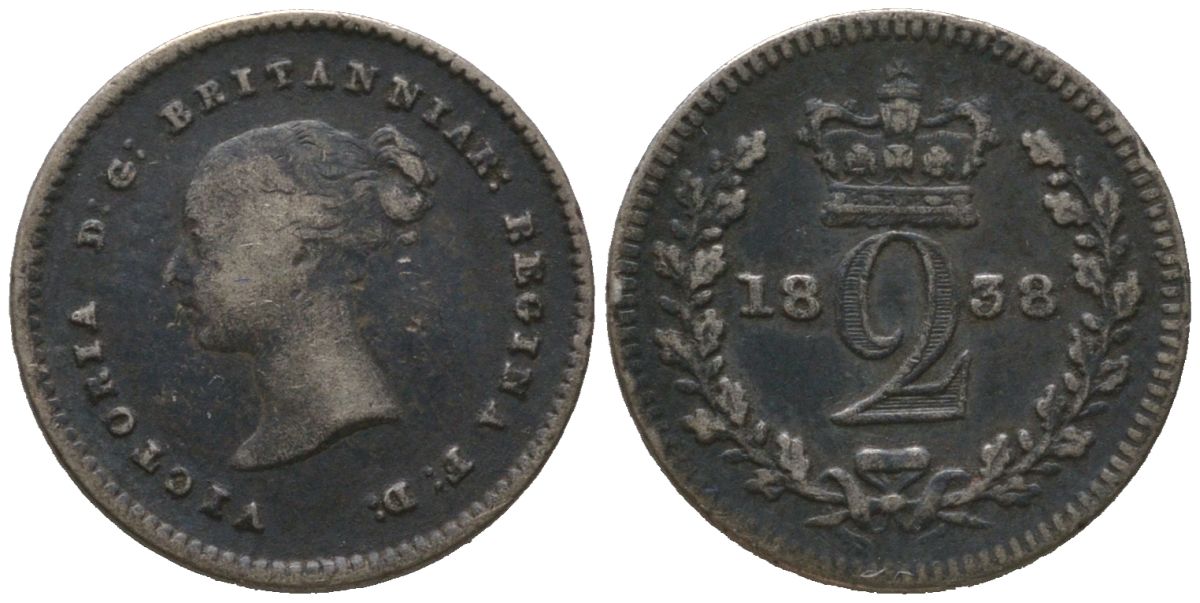 Великобритания 2 пенса 1838 Виктория (1837-1901), для обращения в Британской Гвиане и некоторых частях Британской Вест-Индии, первый год выпуска KM 729, Spink 3914E серебро 4532-166