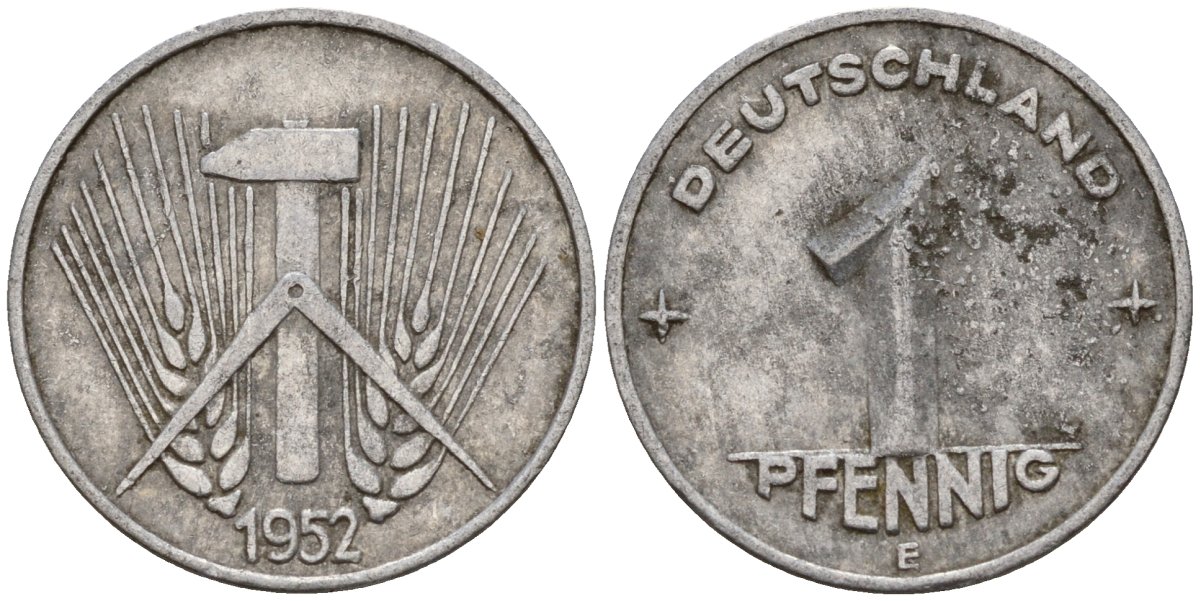ГДР 1 пфенниг 1952 E KM 5 алюминий 201-317